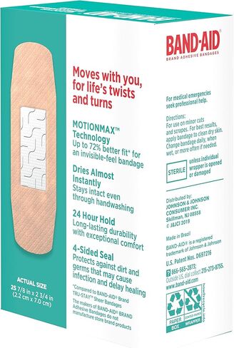 ضمادات لاصقة مرنة من ماركة Band-Aid للإسعافات الأولية والعناية بالجروح من الجروح والخدوش والحروق الطفيفة، ضمادات معقمة مرنة رائعة للأصابع واليدين والركبتين، مقاس واحد، 25 قيراط in Kuwait