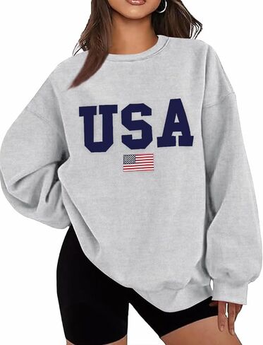 Lacozy Womens Oversized USA Graphic Sweatshirts Crewneck Long Sleeve Sweater Casual Fleece Tops Fall Outfits Winter Clothes in Saudi Arabia
