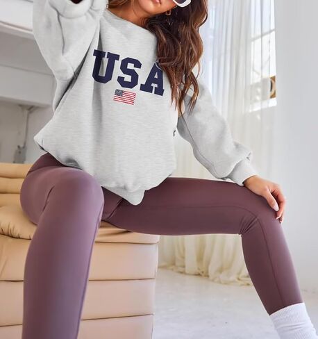 Lacozy Womens Oversized USA Graphic Sweatshirts Crewneck Long Sleeve Sweater Casual Fleece Tops Fall Outfits Winter Clothes in Saudi Arabia