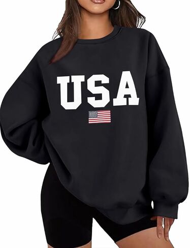 Lacozy Womens Oversized USA Graphic Sweatshirts Crewneck Long Sleeve Sweater Casual Fleece Tops Fall Outfits Winter Clothes in Saudi Arabia