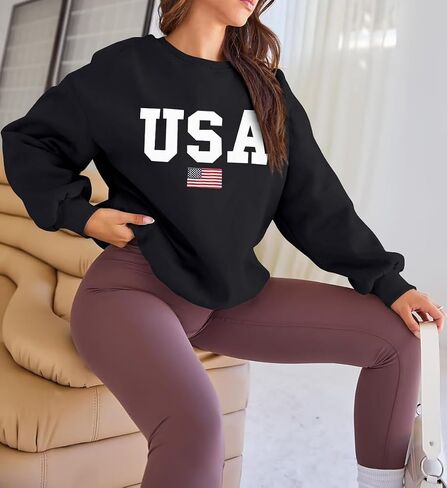 Lacozy Womens Oversized USA Graphic Sweatshirts Crewneck Long Sleeve Sweater Casual Fleece Tops Fall Outfits Winter Clothes in Saudi Arabia