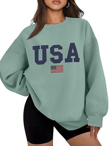 Lacozy Womens Oversized USA Graphic Sweatshirts Crewneck Long Sleeve Sweater Casual Fleece Tops Fall Outfits Winter Clothes in Saudi Arabia