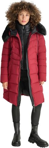 DKNY Women's Bib-Front Faux-Fur Trim Hooded Long in Saudi Arabia