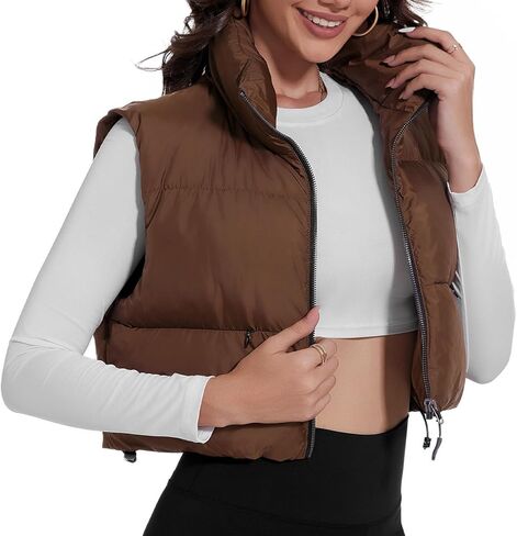 Women's Crop Puffer Vest Stand Collar Sleeveless Zip Up Vest Lightweight Padded Gilet in Kuwait