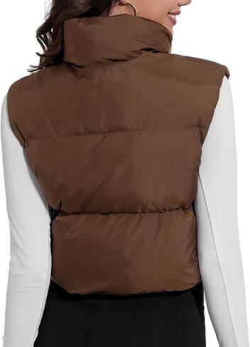 Women's Crop Puffer Vest Stand Collar Sleeveless Zip Up Vest Lightweight Padded Gilet in Kuwait