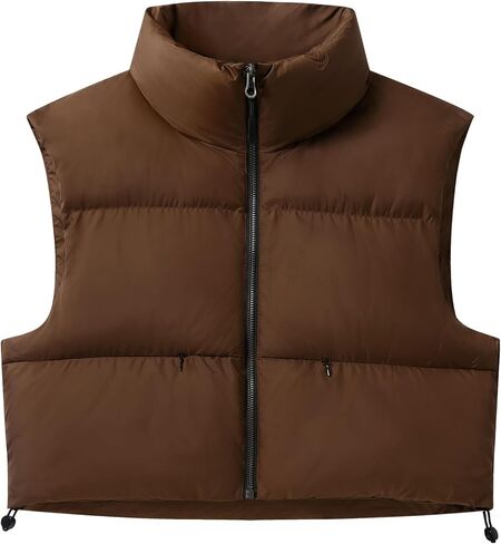 Women's Crop Puffer Vest Stand Collar Sleeveless Zip Up Vest Lightweight Padded Gilet in Kuwait
