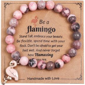 Caiyao You're Flamazing Flamingo Bracelet Healing Natural Stone Bead Stretch Bracelet Never Forget How Flamazing You Are Flamingo Bracelet for Women Flamingo Lover Inspirational Jewelry Gifts