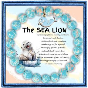 PARTNER Funny Harbor Seal 𝐁𝐫𝐚𝐜𝐞𝐥𝐞𝐭𝐬 𝐟𝐨𝐫 𝐖𝐨𝐦𝐞𝐧 Seal Gifts Sea Lion Gifts Ocean Animal Themed Gifts for Women Natural Stone Beaded Jewelry for Seal Lovers