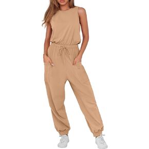ANRABESS Jumpsuits for Women Summer Casual Sleeveless Crewneck Romper One Piece Outfits Lounge Workout Jumpsuit with Pockets