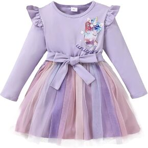 Girls Long Sleeve Dresses Toddler Fall Winter Clothes Kids Casual Party Dress Cute Outfits for Little Girl 4-7 Years