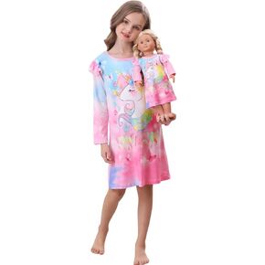 Bow Dream Cute Girls Dress Kids Clothes and Matching American Girl Doll Clothes for Girls Pink Horse
