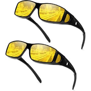 FIMILU 2 Pack Fit Over Glasses Night Vision Glasses for Women Men, Polarized Night Driving Glasses Anti-Glare for Night 0311
