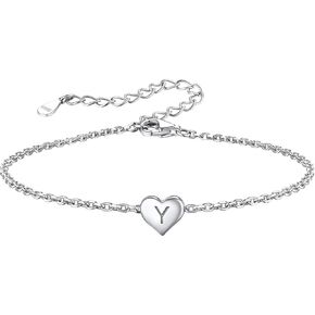 Sterling Silver Heart Letter Bracelets Silver Initial 18K White Gold Plated Bracelet Initial Charm 18K White Gold Plated Dainty Bracelet Jewelry Women Teen Couples Girlfriend