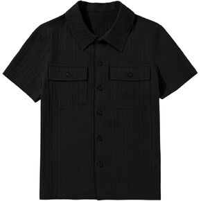 blibean Boys Button-Down Uniform Shirts Semi Formal Dress Tops with Chest Pockets