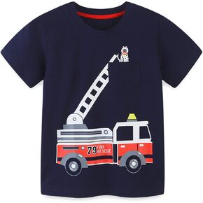 Toddler Boys Shirts Kids Short Sleeve T Shirts Fire Truck Navy