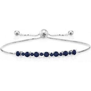 Gem Stone King 925 Sterling Silver Round Blue Sapphire Tennis Bracelet For Women | 1.09 Cttw | Gemstone Birthstone | Fully Adjustable Up to 9 Inch