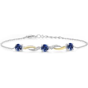 Gem Stone King 925 Silver and 10K Yellow Gold Blue Created Sapphire and Moissanite Tennis Graduated Bracelet For Women (1.84 Cttw, 7 Inch with 1 Inch Extender)