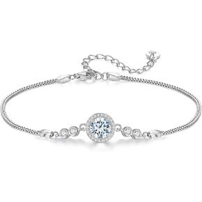 1CT Halo Round Moissanite Bracelet for Women,D Color Diamond Bracelet with GRA Certificate,925 Sterling Silver Box Chain 6.5"+2" (16.5cm+5cm Adjustable),Perfect Jewelry Gifts