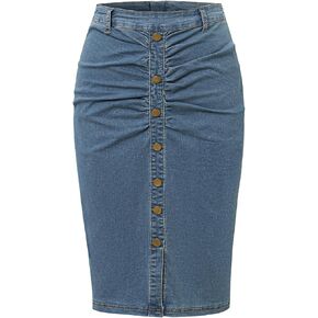 Women Denim Pencil Skirt Ruched Bodycon Jeans Skirt with Belt High Waisted Pencil Skirts