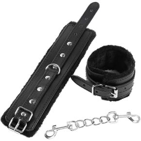 Leather Handcuffs Bracelet Adjustable Stainless Steel Chain Pink Fluffy Ankle Bracelets Bondage Cuffs for Women Men Party Cosplay Jewelry Toys