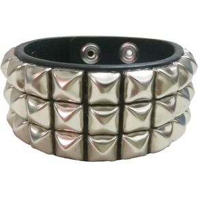 Punk Pyramid Studded Alloy Nail Vegetable Tanned Leather Bracelet 3.3cm
