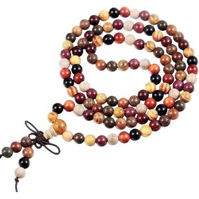 TUMBEELLUWA 6mm 108 Mala Prayer Wooden Beads Bracelet for Unisex, Tibetan Buddhist Buddha Meditation Rosary Style Wrap Bracelet or Necklace