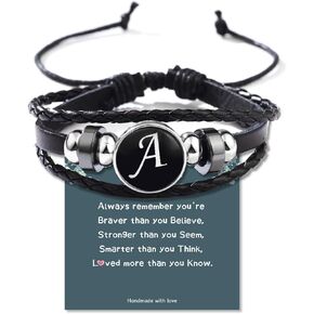 Multilayer Black Braided Leather Letter Bracelets Braided Wristband Initial Bracelet Gifts for Mens Women