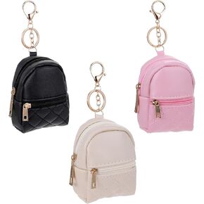 Molain 3Pcs Mini Backpack Cute Cosmetic Bag for Women, PU Leather Makeup Bag Key Pocket Lipstick Bag Card Holder Data Cable Organizer Zipper Pouch(Pink, Blue, Purple)