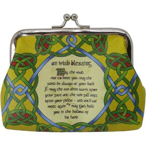 Royal Tara Clip Purse With Irish Weave and an Irish Blessing Design