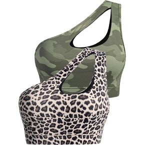 Sykooria Womens One Shoulder Sports Bras Workout Left Strap Yoga Bras Cute Medium Support Crop Tops