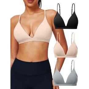 Triangle Bralette for Women Removable Padded Bra Yoga Deep V Neck Triangle Adjustable Straps Wireless