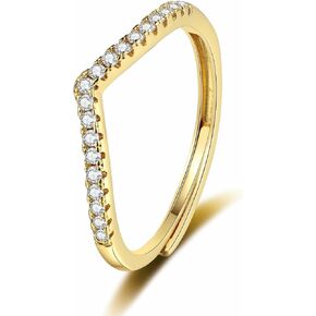 DeepSage 14k Gold Plated Wishbone V Shaped Rings With Cubic Zirconia for Women ,Non Tarnish promise, Engagement And Wedding Stackable Bands or Rings for Women Available in Gold And Silver color Adjustable size Bands