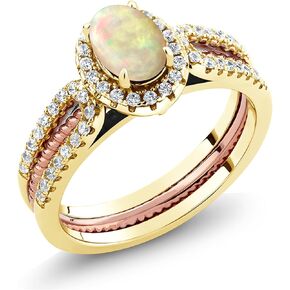 Gem Stone King 1.13 Ct Oval Cabochon White Ethiopian Opal 18K Yellow Gold Plated Silver Stackable Ring