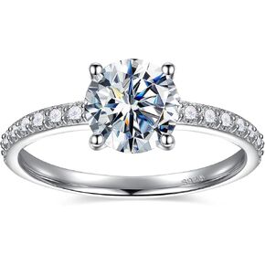 Moissanite Solitaire Engagement Ring for Women Moissanite Wedding Ring 925 Sterling Silver D Color VVSI Clarity Simulated Diamond Rings Anniversary Stackable Ring for Women Size 5-9