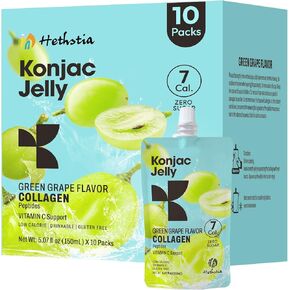 Konjac Jelly Lychee Flavor with Collagen Peptides, 10 Packs Litchi Jelly Squeeze Pouch, 7 Kcal Drinkable Healthy Snacks with Vitamin C, Keto Fruit Sweet Jelly, Sugar-Free, Healthy Gifts