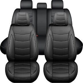 Universal Car Seat Covers Full Set | Faux Leather Automotive Seat Covers, Black | Fits Most Cars