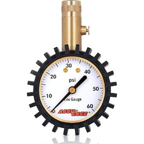 Accu-Gage Tire Pressure Gauge with Protective Rubber Guard, Straight Chuck, 60psi