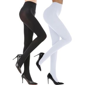 2 Pairs Opaque Tights For women 80D,Women's Soft Control Top Tights，Women's Solid Color Tights