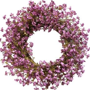 22 Inch Purple Forsythia Flower Front Door Wreath, Spring Summer Everyday Indoor Outdoor Artificial Flower Wreath, Purple Floral Wreath for Home Decor
