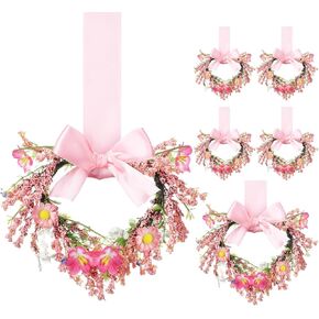 8 Packs 6 Inch Mini Pink Valentine's Day Flower Wreath Heart Shaped Garland Wreath Valentine Door Wreath for Gift Cabinet Window Chairs Wall Hanging Wedding Party Decor