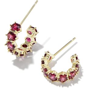 Kendra Scott Cailin 14k Gold-Plated Brass Crystal Huggie Earrings in Burgundy Crystal, Fashion Jewelry For Women