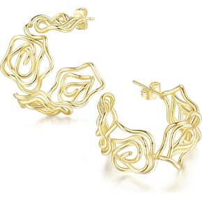 Al&Tiffy Hoop Earrings 14K Gold Earrings Hoops Gold Hoops Earrings for Women Twisted Flower-shaped Thick Gold Hoop Earrings 20 mm