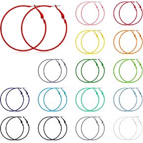 Sasylvia 16 Pairs Matte Hoop Earrings Colorful Hoop Earrings 80s Retro Neon Earrings Large Drop Earrings for Women