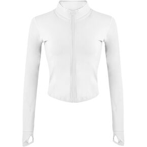 Womens Athletic Full Zip Workout Jacket Running Yoga Slim Fit Jacket with Thumb Holes