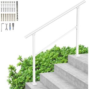 Handrails for Outdoor Steps, 1 to 2 Steps Wrought Iron Stair Railing for Concrete Steps, DIY Installation Kit Handrail for Garage, Porch, Garden Outdoor & Indoor (White)