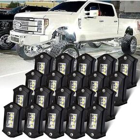 R2 LED White Rock Lights Kits 8PCS for Trucks UTV ATV SUV RZR Offroad Boat Car Plug and Play with Harness Switch Die-Cast Aluminum Waterproof Shockproof High Power Super Bright Rock Light
