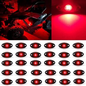 Red Rock Lights 24pods 6000k Pure Red Led Rocks Lights Kit Ip68 Waterproof 47inch Extension Wires for ATV Rv Utv SUV Offroad Pickup Trucks Golf Boat Cars Trailers Fender Underglow Lighting (Red)