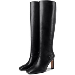 YIYA Cherry Red Boots for Fall Square Toe Chunky High Heels Dark Red Knee High Long Boots Pull On