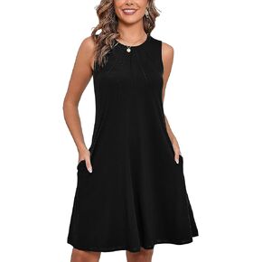 Heymoments Women's Summer Sleeveless Crew Neck Midi Dresses Casual Loose Fitted Tank Sundress with Pockets