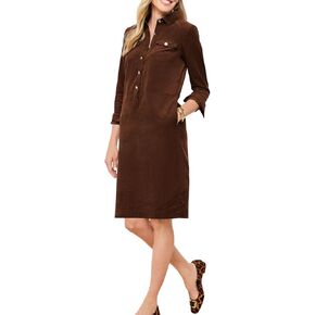 Corduroy Dress for Women Long Sleeve Cord Shift Dress Button Down Lapel V Neck Midi Dress